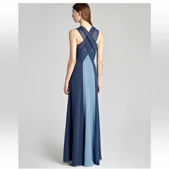 Reiss Alla Blue Color Block Criss Cross Back Maxi Long Gown Size 6 - Picture 2 of 11